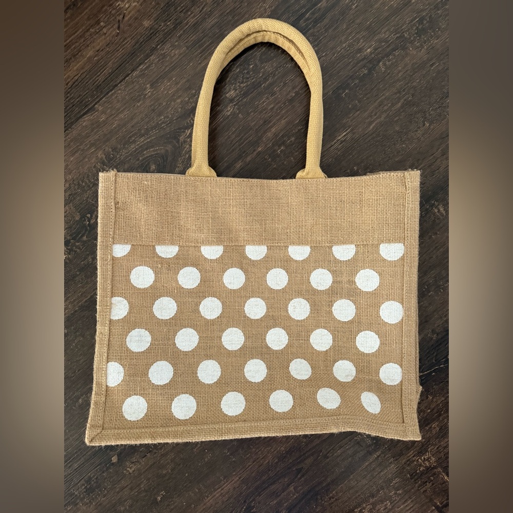 NWOT Polka Dot Tan and White Tote Bag